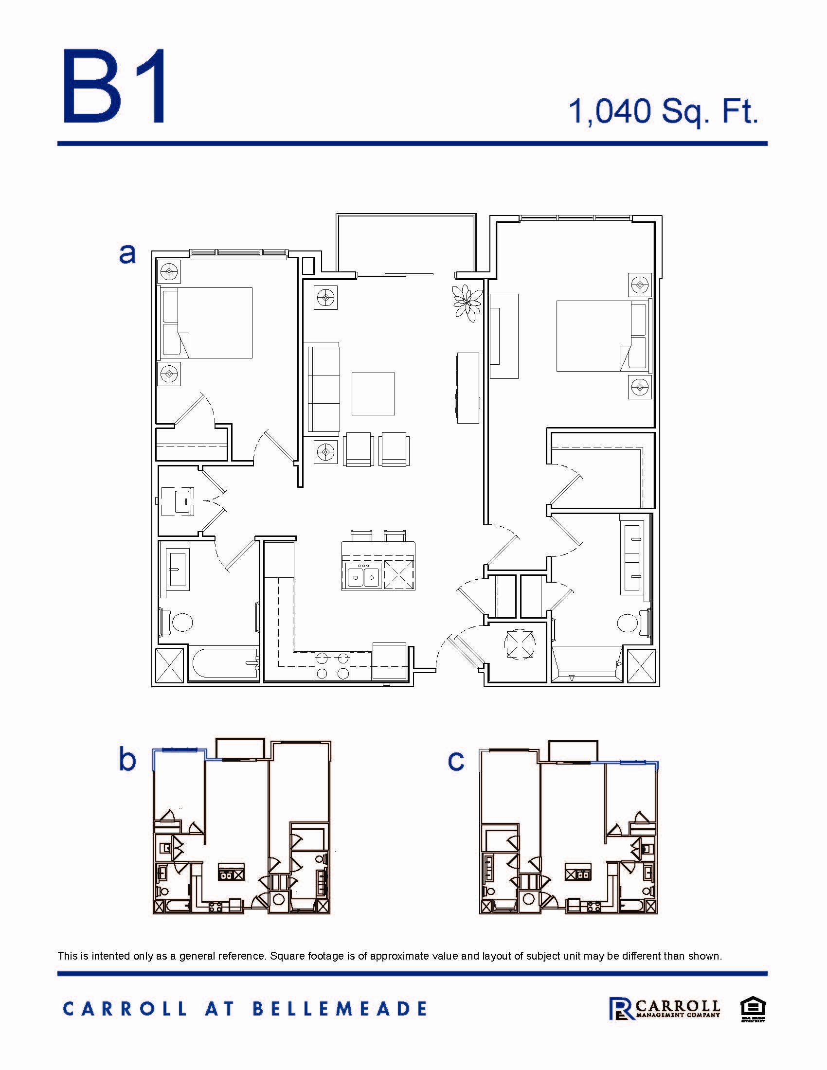 B1 Floor Plan Carroll at Bellemeade 2 Bedroom Apartment Floor Plan